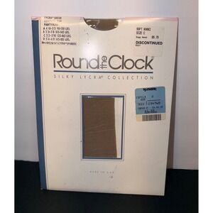 Round the Clock Silky Lycra Control Top Pantyhose Soft Khaki Size C Vintage‎ USA